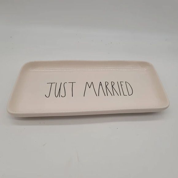 NWOT Rae Dunn JUST MARRIED Platter Rectangular Plate Off White / Black - Picture 4 of 8